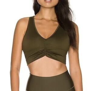 Alo Yoga Sports Bra Womens Medium Green Ruched Longline Racerback Gym Athletic